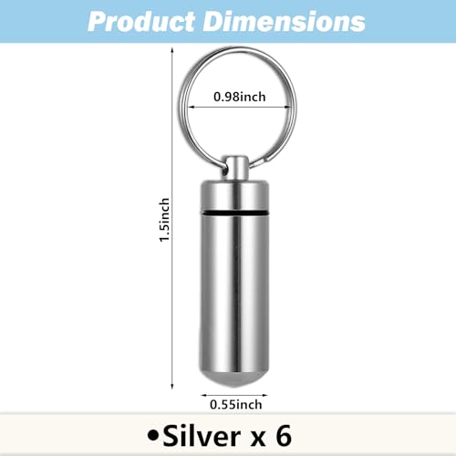 6 Pack Silver Cylinder Urn Keychains for Ashes, Waterproof Memorial Vial Keepsake Jewelry for Human or Pet Cremation Ashes, Hair, or Tiny Mementos, Secure Screw-Top Mini Ash Holders