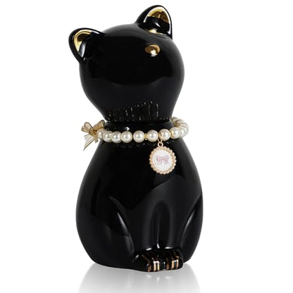 Cat Urns for Ashes, Elegant Ceramics Pets Cremation Keepsake | Funerary Urns Black Pet Urn for Cats Memorial Box with Personalized Necklace (15lbs)