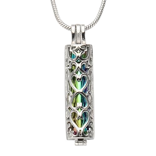HARFINGTON Cylinder Urn Necklace, Hollow Cremation Jewelry Urn Necklace for Women Men Pet - color: Silver(Colorful)