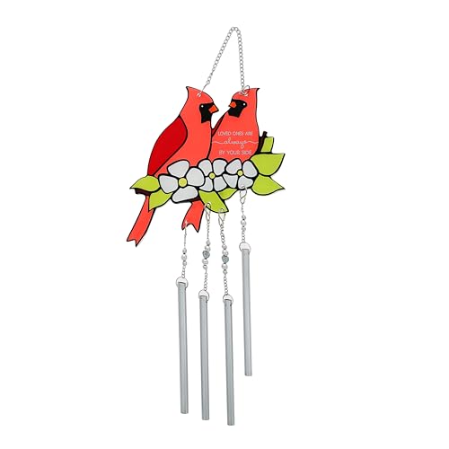 Pavilion Gift Company- Cardinals Appear - 8" x 0.5" x 19.75" Glass Iron Windchimes Stained Glass Memorial Bereavement Grief Funeral Remembrance Bereavement Cardinal Bird Outdoor Home Decor