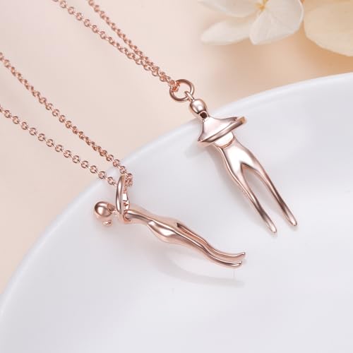FLYOW S925 Sterling Silver Best Friend Couple Pendant Friendship Sun Moon Lotus Yin Yang Matching Bff Necklace for Women Jewelry - style: Entire rose gold
