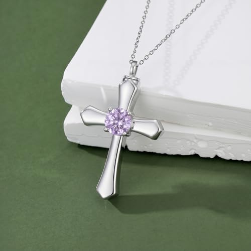 YYB Urn Necklace for Ashes Women Heart Birthstone Cross Cremation Jewelry | Memorial Keepsake Funeral Jewelry for Loved Ones (with Funnel Filler) - color: 06--Alexandrite June