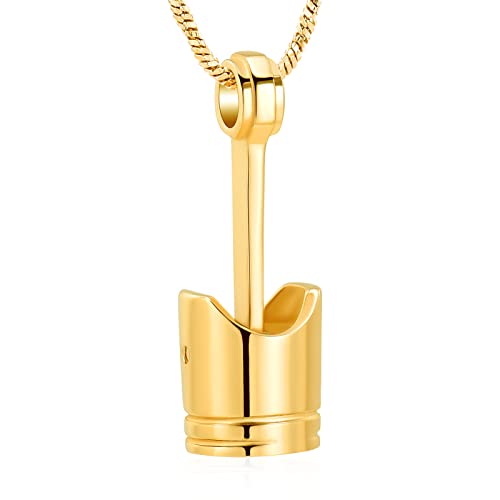 Yinplsmemory Mens Cremation Jewelry Motor Piston Urn Necklace for Ashes Keepsake Memorial Ashes Jewelry for Human/Pet Ashes - color: Gold
