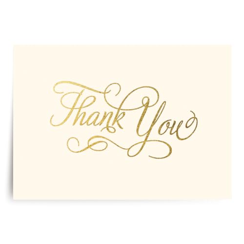 Designer Greetings Bulk Blank Thank You Cards for All Occasion, 100 Pack - size: 100 Pack Thank You Script - Beige & Gold