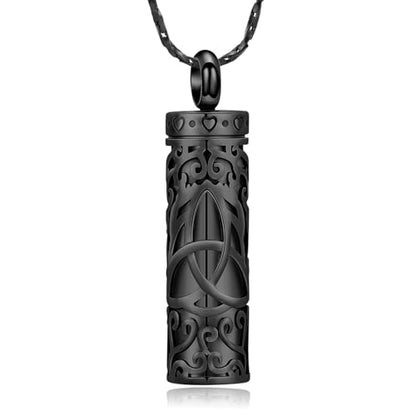 Imrsanl Celtic Knot Cremation Jewelry for Ashes Stainless Steel Cylinder Urn Necklace Memorial Pendant Human Pet Ashes Holder Keepsake for Women Men - color: Black