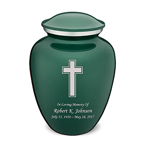 Geturns - Adult Personalized Simple Cross Cremation Urns for Human Ashes I Large Green Funeral Urn for Men and Women I 200 lbs - color: Green