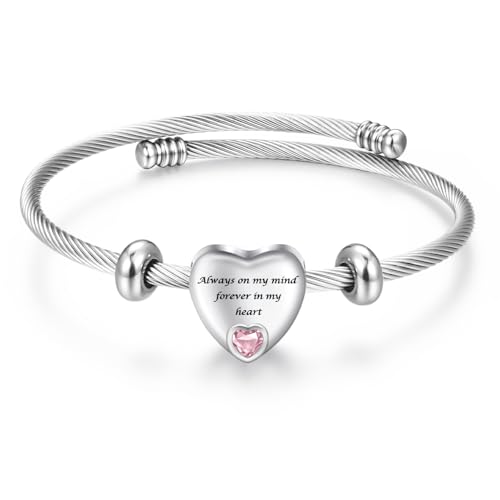 abooxiu Lock Cremation Bracelet for Ashes Key Ash Bracelet Stainless Steel Urn Bracelets for Ashes for Women Memorial Ashes Holder - Never Say Goodbye&Forever in my heart - style: Heart-Pink