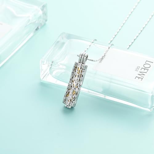 Tree of Life Urn Necklace for Women Men Cylinder Bar Memorial Ash Pendant | Tree of Life Cremation Jewelry,Stainless Steel Keepsakes Necklaces,Vial Ashes Pendant - color: Silver-Gold