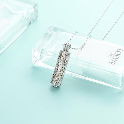 Tree of Life Urn Necklace for Women Men Cylinder Bar Memorial Ash Pendant | Tree of Life Cremation Jewelry,Stainless Steel Keepsakes Necklaces,Vial Ashes Pendant - color: Silver-Gold