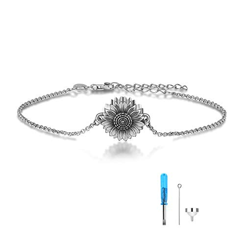 Sunflower/Tree of Life Urn Bracelet for Ashes 925 Sterling Silver Sunflower/Tree of Life Cremation Keepsake Pendant Locket Bracelet for Women Mom - style: Sunflower Urn Bracelet