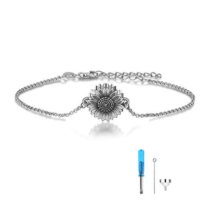 Sunflower/Tree of Life Urn Bracelet for Ashes 925 Sterling Silver Sunflower/Tree of Life Cremation Keepsake Pendant Locket Bracelet for Women Mom - style: Sunflower Urn Bracelet