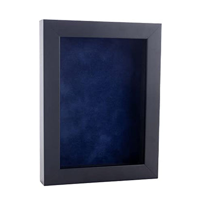 16x20 Shadow Box Frame Black Wood | with a 3/4" Usable Display Depth | Includes a Navy Blue Real Suede Texture Acid-Free Backing Board, UV Resistant Acrylic, and Hanging Hardware