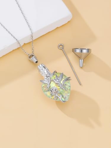JKR Heart Urn Necklace for Ashes Crystal Keepsake Pendant Memorial Jewelry - style: Hummingbird-White Crystal