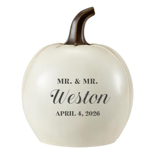 Let's Make Memories Personalized Light Up Pumpkin Decor - Fall Centerpiece for Newlyweds, Anniversary - Laser-Engraved Resin w/Names - Wedding Couple - Mr & Mr - Cream - Small - color: Mr & Mr - Wedding Couple - Cream, size: Small