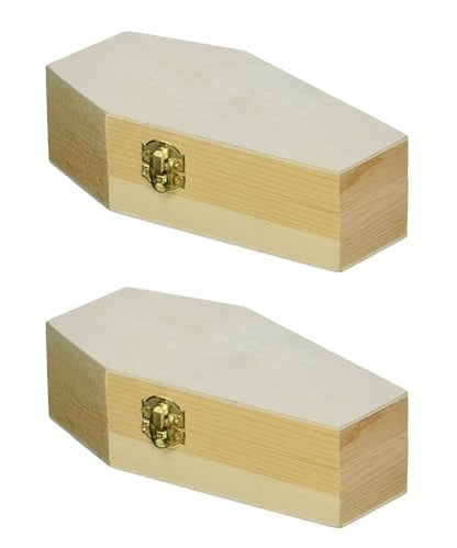 Creative Hobbies Small 6" Unfinished Wood Funeral Coffins - 6 x 3 x 1.75 Inch Size, Fillable For Halloween Parties, Goth and Decoration | 2 Pack - size: 6" - 2 Pack