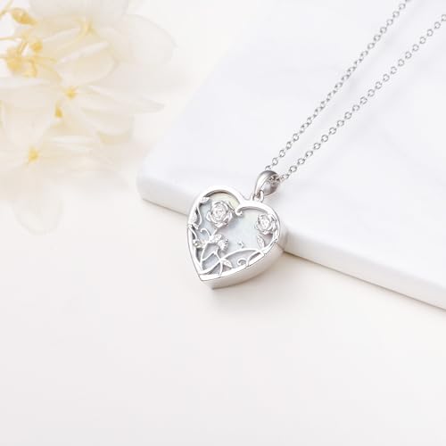 Yearace Urn Necklace for Ashes Sterling Silver Filigree Locket Necklace that Holds Pictures Heart Keepsake Memorial Necklace Cremation Jewelry for Ashes for Women Men - style: Opal Rose Urn Necklace