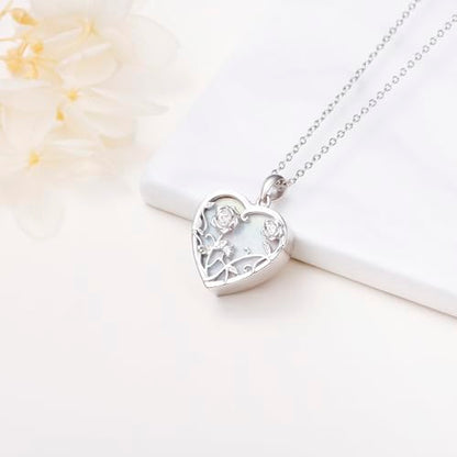 Yearace Urn Necklace for Ashes Sterling Silver Filigree Locket Necklace that Holds Pictures Heart Keepsake Memorial Necklace Cremation Jewelry for Ashes for Women Men - style: Opal Rose Urn Necklace
