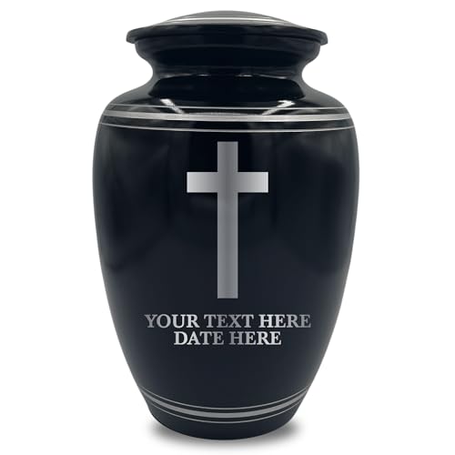 Custom Extra Large Human Cremation Urn Traditional Style Metal Urn For Ashes and Remains- Memorial Cross 7 - Polished Silver Rim - color: Memorial Cross 7, size: Polished Silver Rim