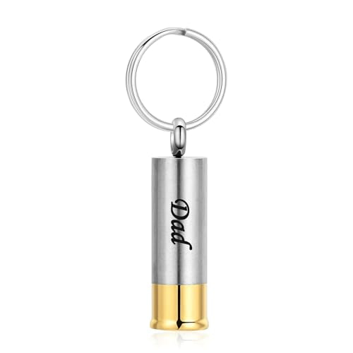 Oinsi Shotgun Shell Cremation Jewelry Urn Necklace For Ashes Of Loved Ones -Dad/Mom/Son/Grandma/Grandpa Cylinder Memorial Locket Pendant Necklace - color: Dad (Keychain)
