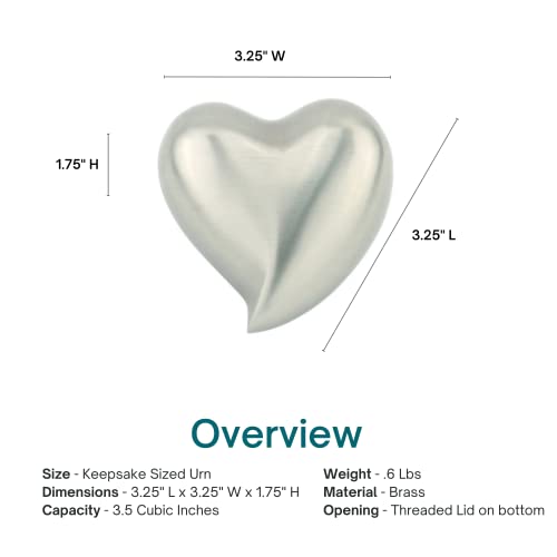 Pewterglow Heart Keepsake Cremation Urn for Ashes, Brass, Silver Urn, Keepsake Sized Cremation Urn, 3 Inches Wide - color: Pewterglow Heart