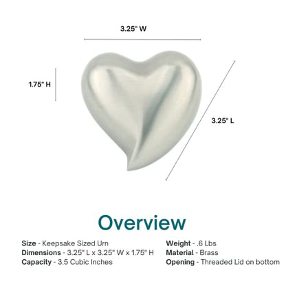 Pewterglow Heart Keepsake Cremation Urn for Ashes, Brass, Silver Urn, Keepsake Sized Cremation Urn, 3 Inches Wide - color: Pewterglow Heart