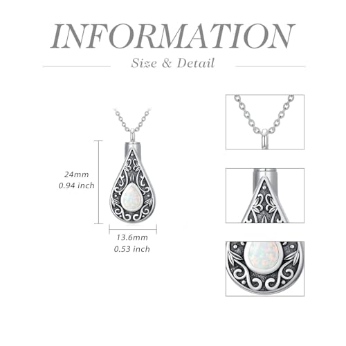 Teardrop Urn Necklace for Ashes Filigree Birthstone Keepsake Pendant Cremation Jewelry for Ashes Memorial Jewelry Gifts for Loss of a Loved One for Women - style: Oct-Opal