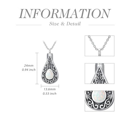 Teardrop Urn Necklace for Ashes Filigree Birthstone Keepsake Pendant Cremation Jewelry for Ashes Memorial Jewelry Gifts for Loss of a Loved One for Women - style: Oct-Opal