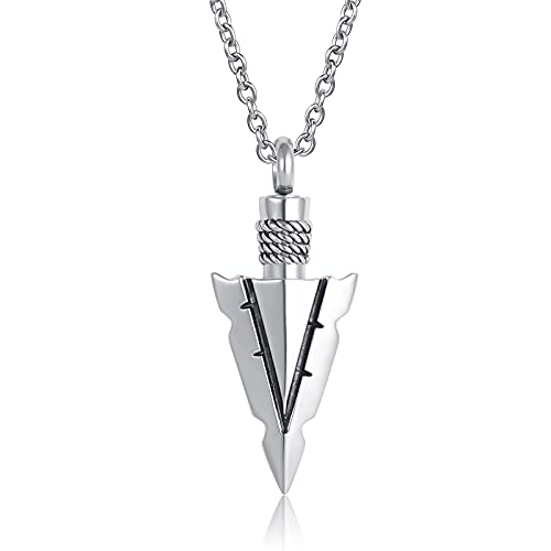 Spearpoint Arrowhead Urn Neckalce for Ashes Tribal Ash Holder Cremation Keepsakes Memorial Pendant Jewelry - color: Silver