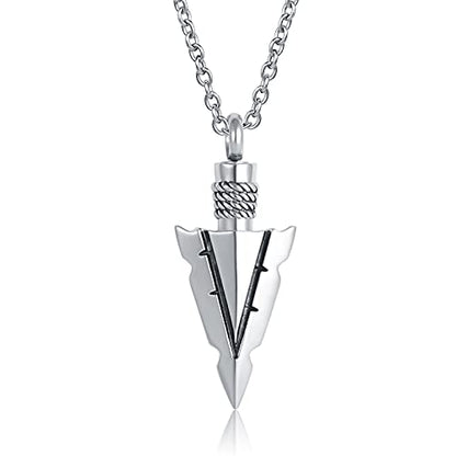 Spearpoint Arrowhead Urn Neckalce for Ashes Tribal Ash Holder Cremation Keepsakes Memorial Pendant Jewelry - color: Silver