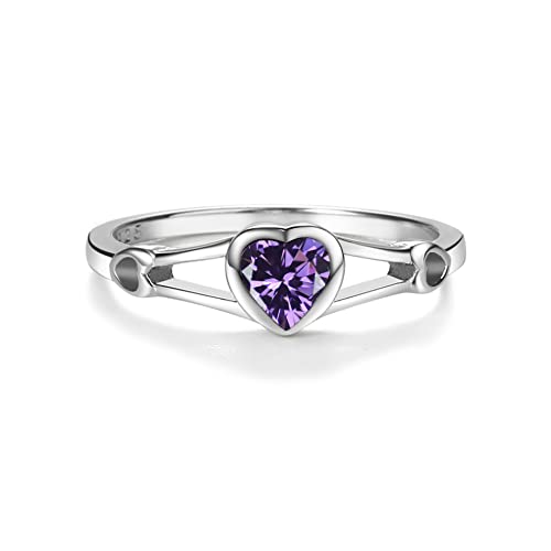 Precious Pieces Heart Birthstone Ring, 925 Sterling Silver | Available in all 12 simulated birthstones for babies, little girls & pinky rings. A meaningful birthday keepsake. - color: 02-February Size 5