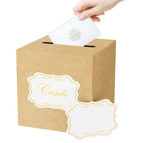 WNINK Brown Paper Cards Box for Birthday, Wedding, Bridal or Baby Shower, Graduation, Anniversaries, Engagement Party Decorations Supplies Money and Cards Receiving Box - color: Brown