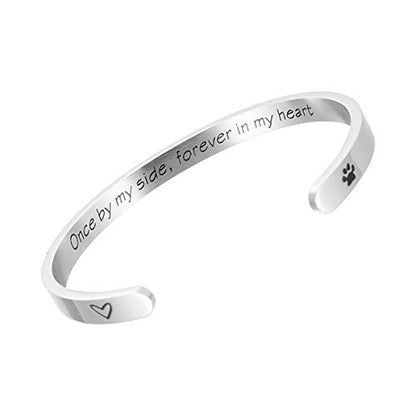 Once by My Side Forever in My Heart Pet Sympathy Gift Bracelet Pet Remembrance Jewelry Dog Memorial Cuff Loss of Pet Gifts (Bangle - Once by my side, forever in my heart) | Puppy Kitten Remembrance Jewelry,Dog & Cat Loss of Pet Gifts for Men Women Teens.