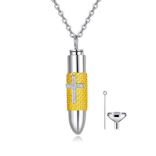 SOULMEET Cremation Jewelry for Ashes, Sterling Silver Urn Necklace for Ashes Women Men, Cherish Memories Cremation Jewelry to Keep Someone Near to You - color: H-2 Tones Bullet