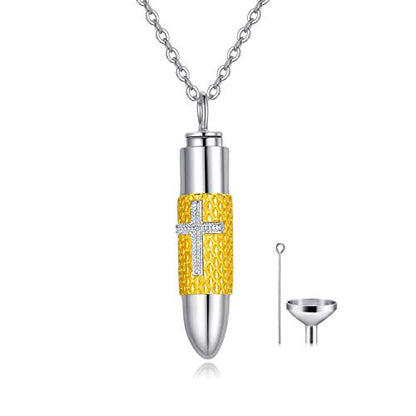 SOULMEET Cremation Jewelry for Ashes, Sterling Silver Urn Necklace for Ashes Women Men, Cherish Memories Cremation Jewelry to Keep Someone Near to You - color: H-2 Tones Bullet