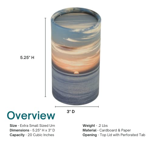 Ocean Sunset Scattering Tube - Extra Small, Biodegradable Cremation Urn for Ashes, Extra Small Sized Cremation Urn, 5.25 Inches High - color: Ocean Sunset