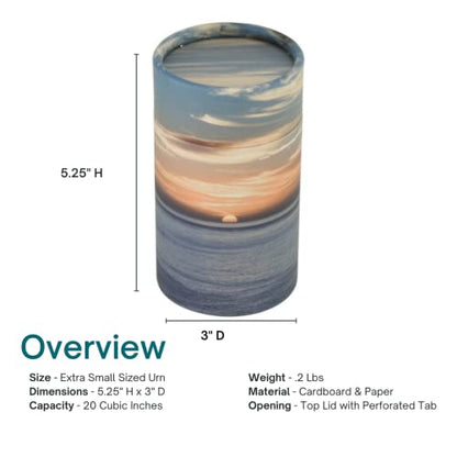 Ocean Sunset Scattering Tube - Extra Small, Biodegradable Cremation Urn for Ashes, Extra Small Sized Cremation Urn, 5.25 Inches High - color: Ocean Sunset