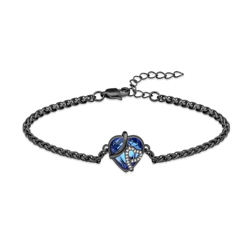zeqingjw Heart Urn Bracelet for Ashes - Stainless Steel Cremation Bangle for Ashes - Memorial Keepsake Ash Jewelry for Women - color: Black--Blue Crystal