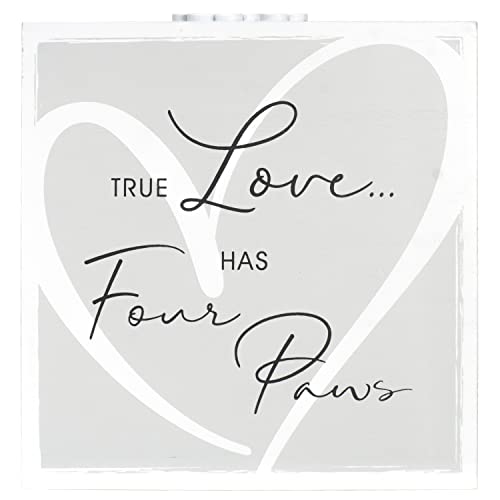 3.5x5 Forever In Our Hearts Memorial Pet Urn Screenprinted White Wood Paw Prints by Malden International Designs