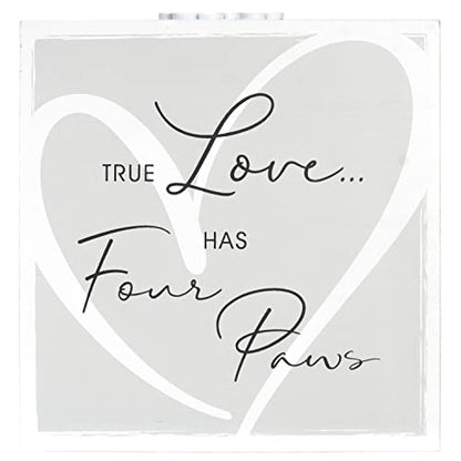 3.5x5 Forever In Our Hearts Memorial Pet Urn Screenprinted White Wood Paw Prints by Malden International Designs