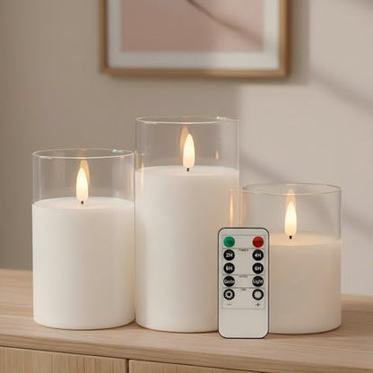ANGELLOONG Flickering Flameless Candles with Remote, Clear White Glass - color: Clear Glass