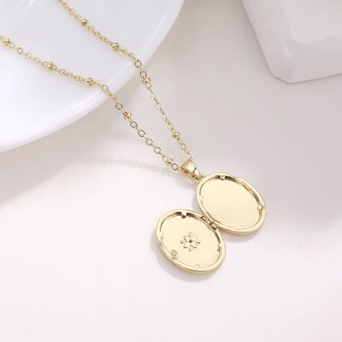 YOUFENG Love Heart Oval Locket Necklace that Holds Pictures Photo Lockets Birthday Gifts Jewelry for Women - style: Oval