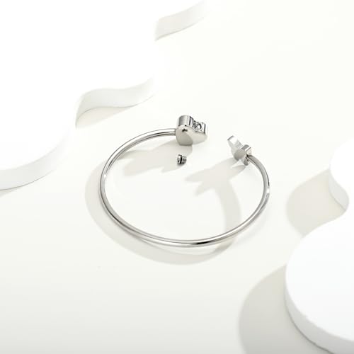 Urn Bracelet for Ashes Butterfly Heart Cremation Ash Bracelet for Women Men Openable Cuff Bangle Memorial Ashes Bracelets Always in My Heart - color: Silver