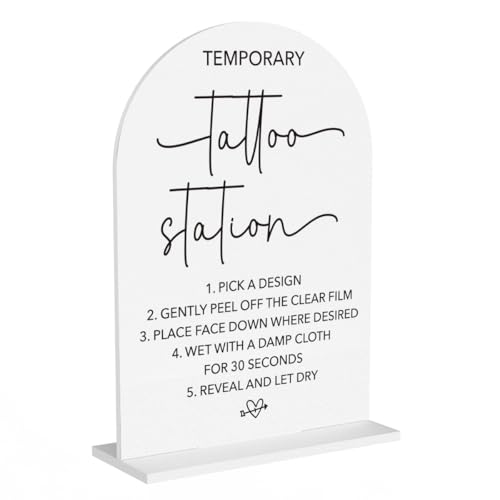 Wedding Tattoo Sign Temporary Tattoo Station Sign for Wedding Engagement Bridal Shower Bachelor Party Tattoo Bar Acrylic sign for Table Desk - color: tattoo station