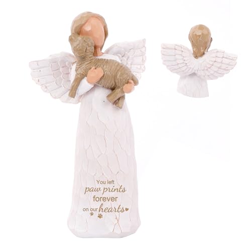 LiuSuper Loss of Dog Sympathy Gift, 6.3" Hand-Painted Angel Figure of Friendship Holding Dog Memorial Gifts, Healing Home Decor Keepsake for Grieving Pet Owners - color: White#1
