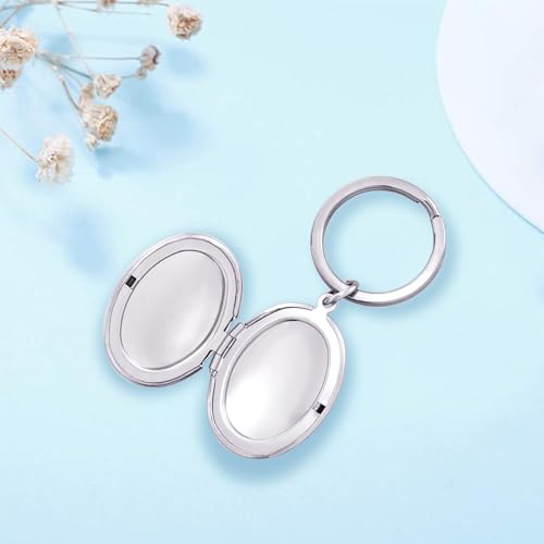 PHOCKSIN Silver Heart Locket Keychains for Women Gold Custom Locket Key Chain Personalized Picture Locket for Birthday Gifts - color: #06 Oval Silver, style: Regular(no Customize)