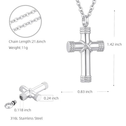 Rope Winding Cross Urn Necklaces for Ashes Cremation Jewelry Pendant Necklace Memorial Keepsake Jewelry Cross Ashes Pendant with Mini Keepsake Urn Memorial - color: Silver