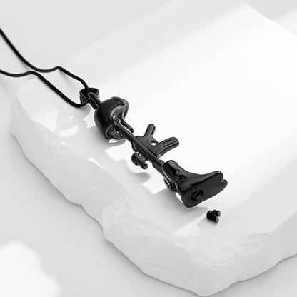 Cremation Jewelry Military Shoes Hats Guns Urn Necklace for Ashes Stainless Steel Military Equipment Pendant Memorial Necklaces Ash Holder for Human Pets Keepsake Jewelry of Loved Ones with Fill Tool - color: Black