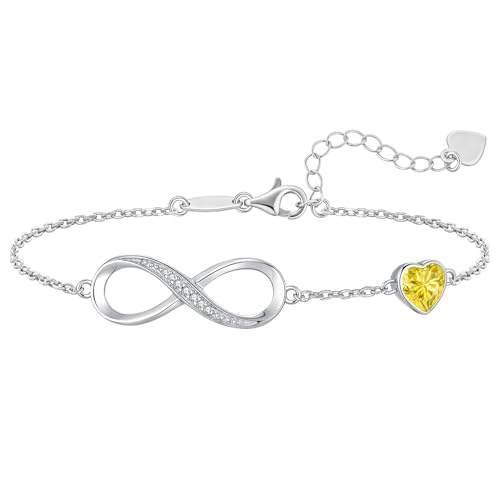 CDE 925 Sterling Silver Infinity Birthstone Bracelet Jewelry Gift for Women | Hypoallergenic,Non Tarnish,Heart CZ,Nickel-Free & Lead-Free,Anniversary Christmas Birthday Idea Gifts for Wife Girlfriend Her - color: 11-Nov