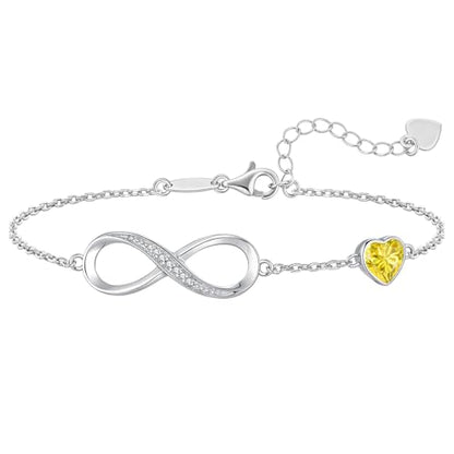 CDE 925 Sterling Silver Infinity Birthstone Bracelet Jewelry Gift for Women | Hypoallergenic,Non Tarnish,Heart CZ,Nickel-Free & Lead-Free,Anniversary Christmas Birthday Idea Gifts for Wife Girlfriend Her - color: 11-Nov