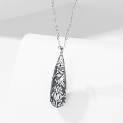 Sterling Silver Tree of Life Flower Celtic Cremation Ashes Urn Pendant Necklace for Women - color: Tear *Bee
